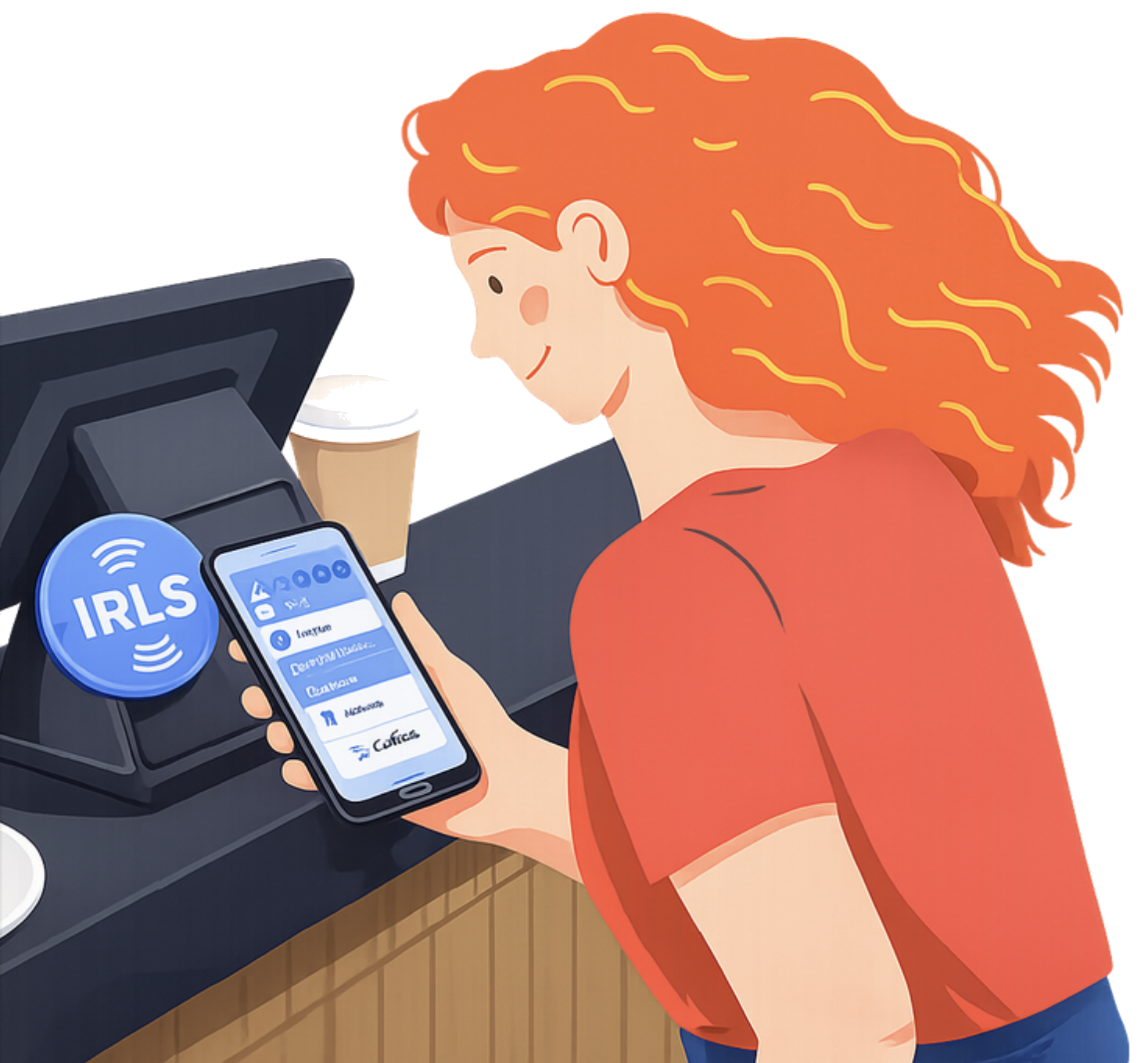 Customer tapping NFC chip at point of sale with IRLs