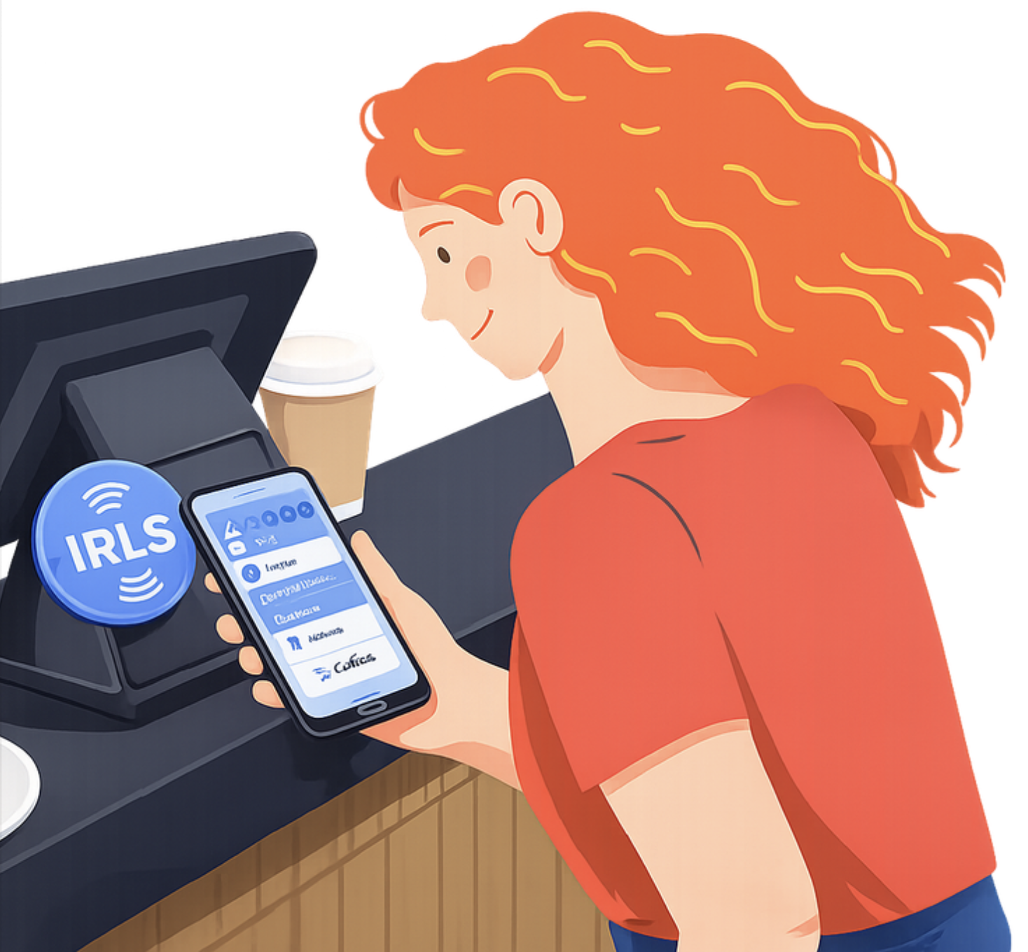 Customer tapping NFC chip at point of sale with IRLs