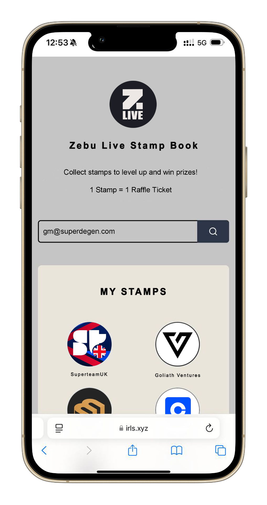 Zebu Live digital stamp book on mobile